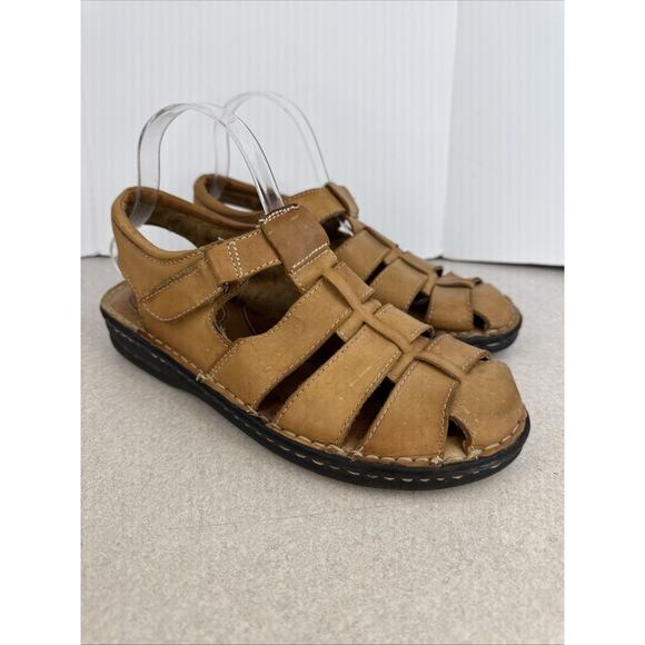 Vintage Men’s Minnetonka Leather Fisherman Sandals Closed Toe Size 11 W - Picture 1 of 9